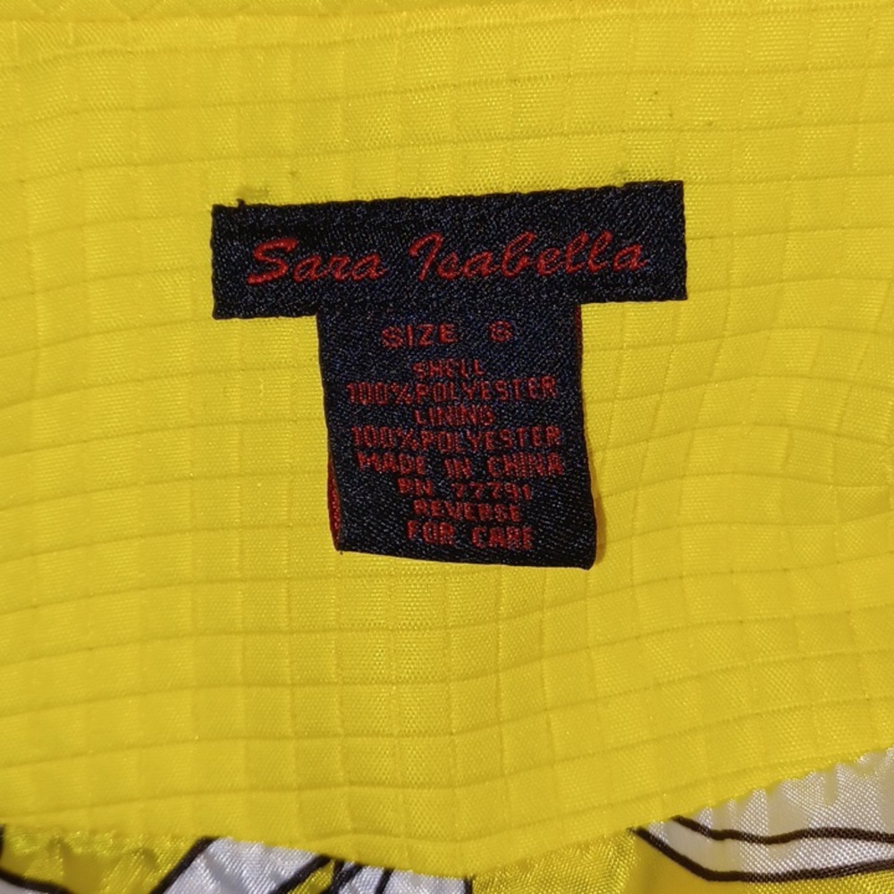 Sara Isabella Bright Yellow Square Textured Jacket Open Front Floral Lined Sz S - Picture 2 of 15